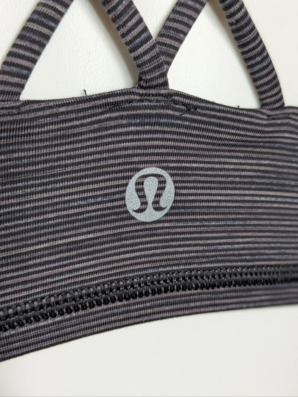 Lululemon Black Grey Strappy Athletic Exercise Sports Bra L